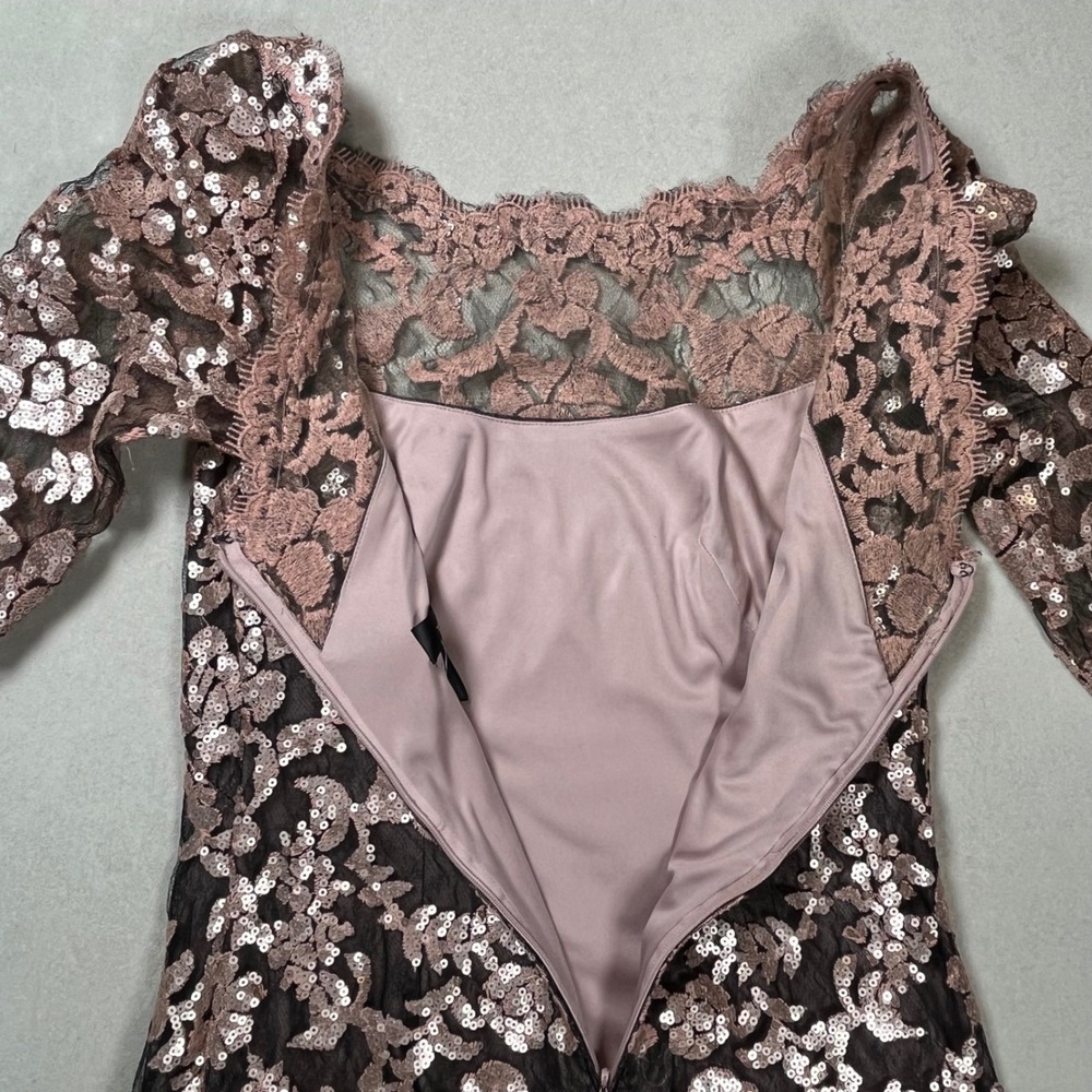 Tadashi Shoji BHLDN Yvonne Gown Women 6 Rose Gold Sequin Lace 3/4 Formal Evening - Picture 9 of 10